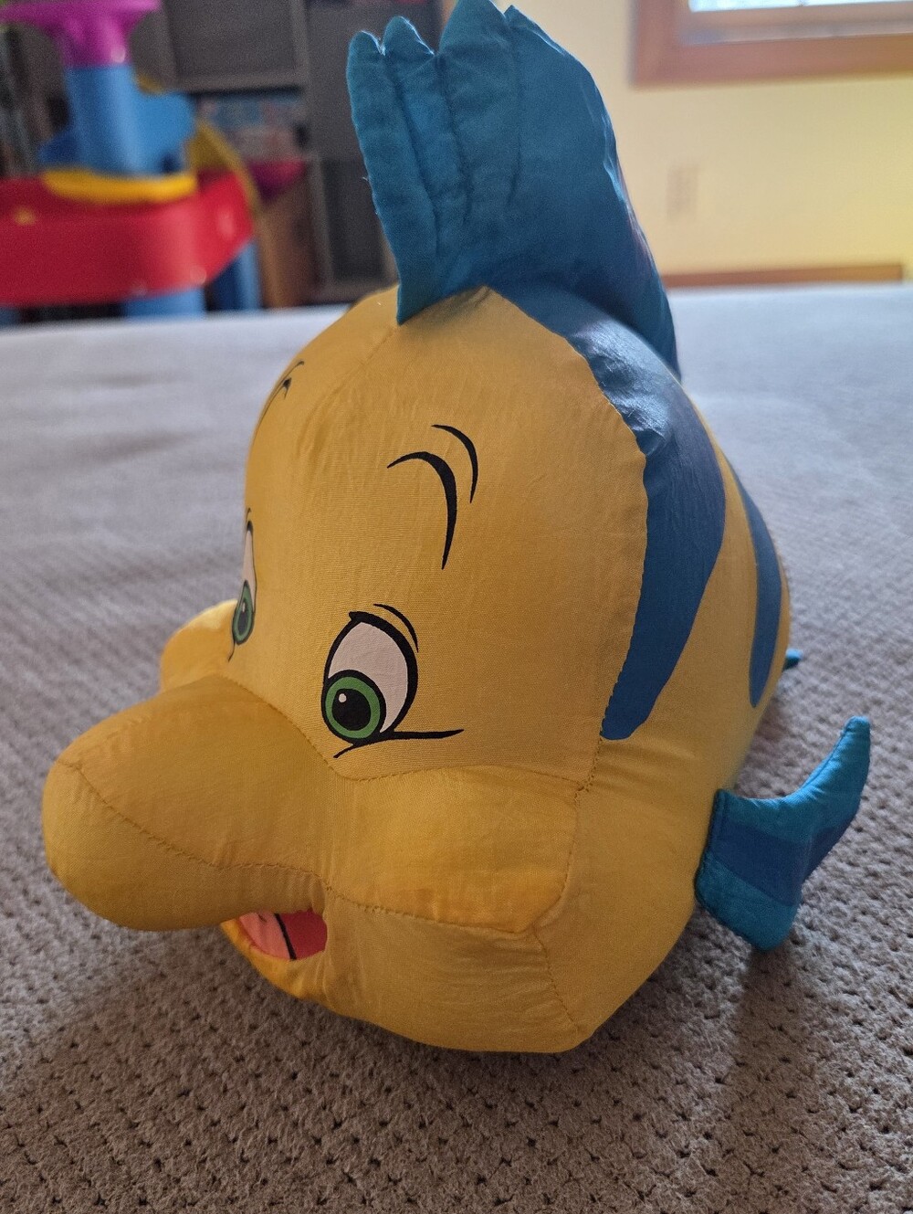 HTF Disney Little Mermaid Flounder Plush Nylon Windbreaker plush. 80s-90s Rare